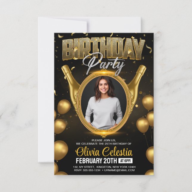 Invitación Elegante foto de la fiesta de cumpleaños moderna d (Anverso)
