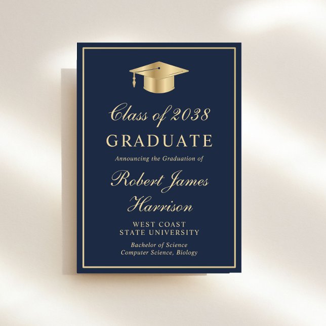 Invitación Elegante foto de la fiesta de graduación de oro az (An elegant college graduation party invitation to celebrate the graduate's achievements)