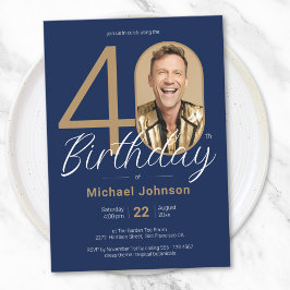 Invitación Elegante foto de la Marina de Oro Azul 40 cumpleañ