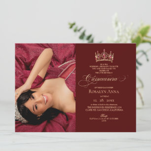 Invitación Elegante Foto de la Princesa Quinceañera Roja