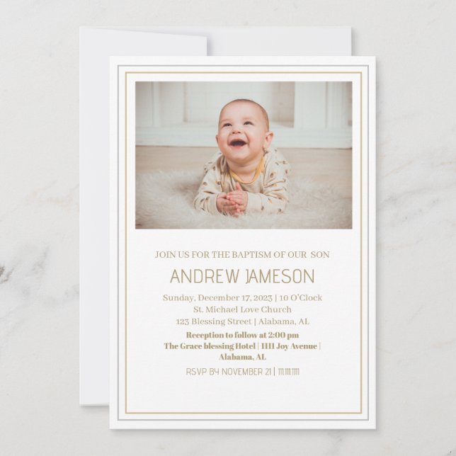 Invitación Elegante foto de la ronda de oro cristiana | Bauti (Anverso)