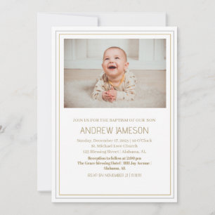 Invitación Elegante foto de la ronda de oro cristiana   Bauti