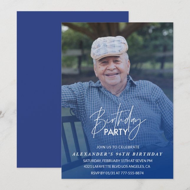 Invitación Elegante foto de la sombra azul Hombres fiesta de  (Anverso / Reverso)