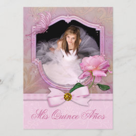 Invitación Elegante foto de mariposa rosa Quinceañera