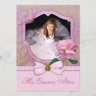 Invitación Elegante foto de mariposa rosa Quinceañera