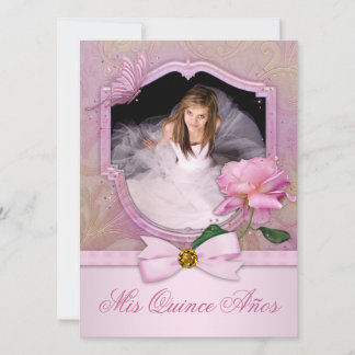 Invitación Elegante foto de mariposa rosa Quinceañera