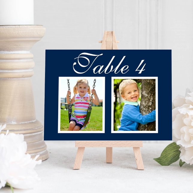 Invitación Elegante foto de matrimonio número de la mesa azul (Subido por el creador)
