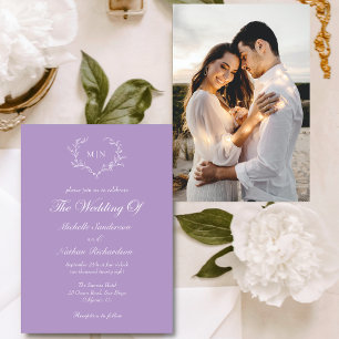 Invitación Elegante foto de Monograma Boda Púrpura