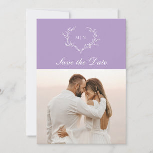 Invitación Elegante Foto de Monograma Morado para Salvar la F
