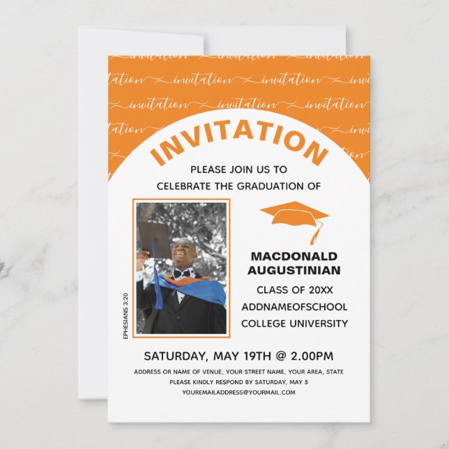 Invitación Elegante foto de Naranja graduado (Anverso)
