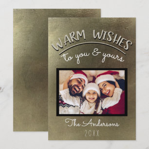 Invitación Elegante Foto de Navidad Dorada Minimalista de Fie