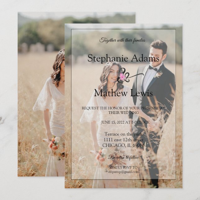 Invitación Elegante foto de novia y Boda de Groom (Anverso / Reverso)