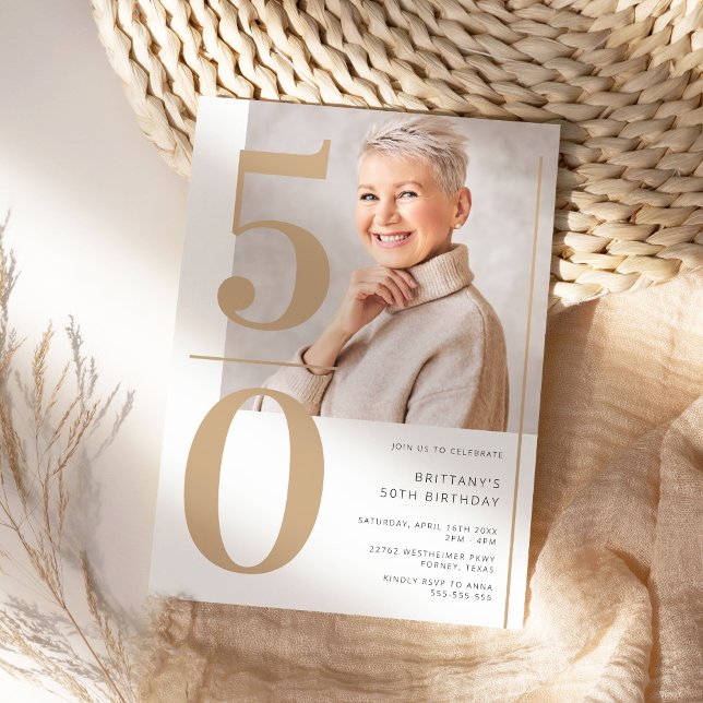 Invitación Elegante foto de oro 50 cumpleaños (Subido por el creador)