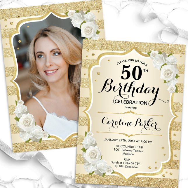 Invitación Elegante foto de oro 50 cumpleaños (Subido por el creador)