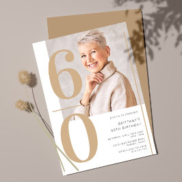 Invitación Elegante foto de oro 60 cumpleaños