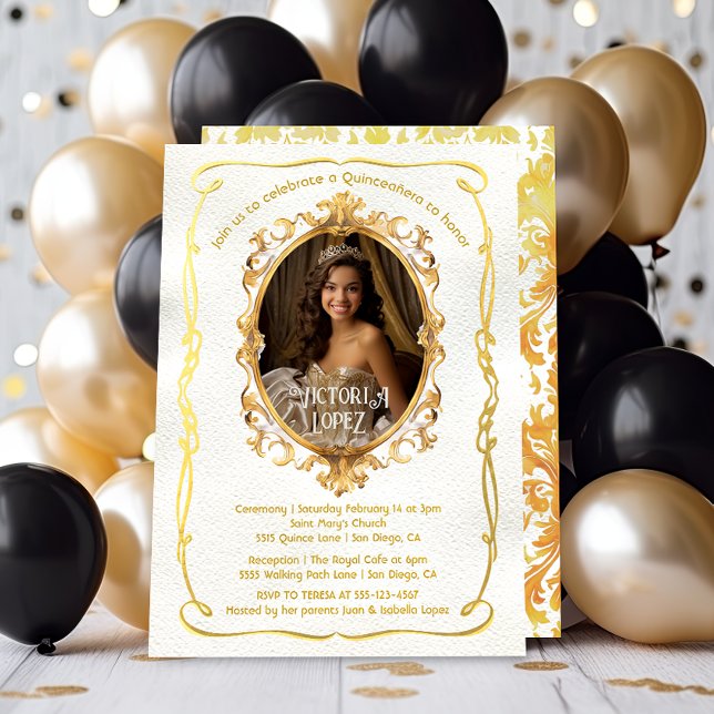 Invitación Elegante foto de oro de la quinceañera real (Subido por el creador)