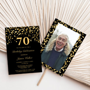 Invitación Elegante Foto De Oro Negro 70. Fiesta De Cumpleaño