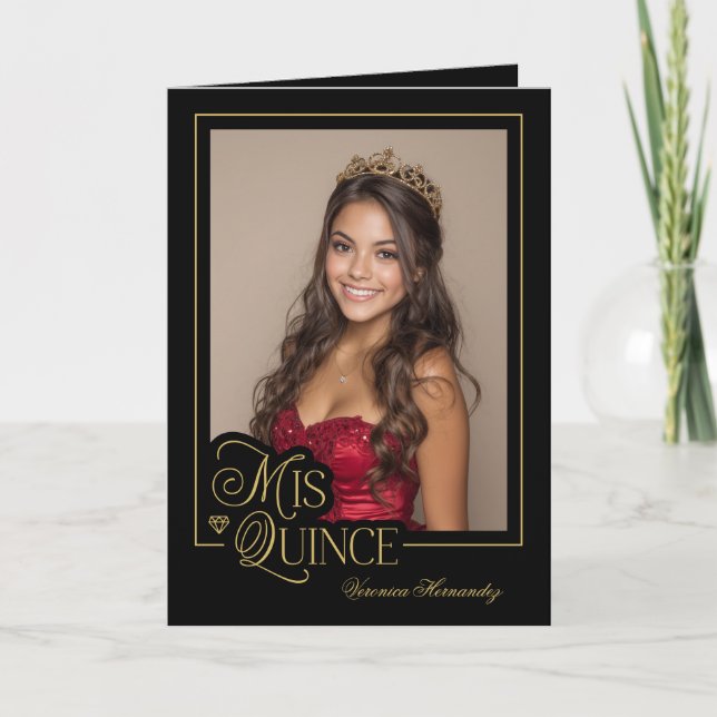 Invitación Elegante foto de oro negro mis cinco quinceañeras (Anverso)