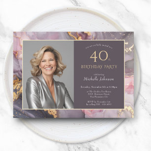 Invitación Elegante foto de oro rosado 40 cumpleaños