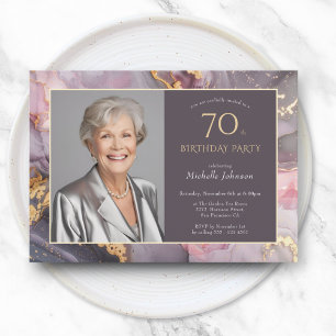 Invitación Elegante foto de oro rosado 70 cumpleaños