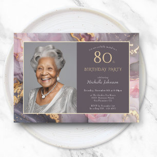 Invitación Elegante foto de oro rosado 80 cumpleaños
