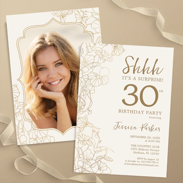 Invitación Elegante foto de oro sorpresa 30 cumpleaños (Subido por el creador)
