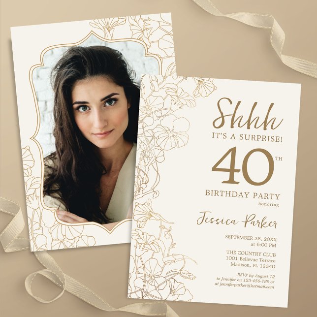 Invitación Elegante foto de oro sorpresa 40 cumpleaños (Subido por el creador)