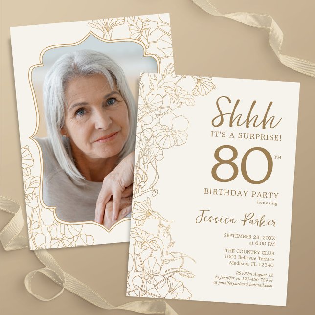 Invitación Elegante foto de oro sorpresa 80 cumpleaños (Subido por el creador)