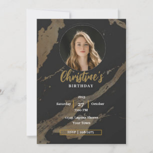 Invitación Elegante foto de oro y negro Cumpleaños de adult