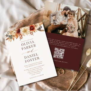 Invitación Elegante foto de otoño Código QR Boda de otoño