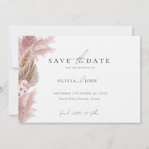 Invitación Elegante Foto de Pampas Grass para Boda Save the D