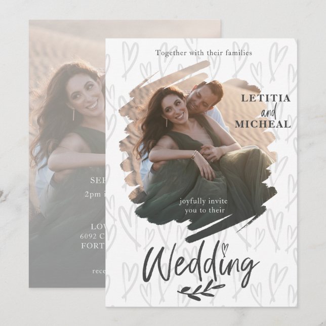 Invitación Elegante foto de pareja Boda blanco y negro (Anverso / Reverso)