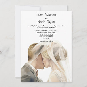 Invitación Elegante foto de pareja de boda en marfil gris 