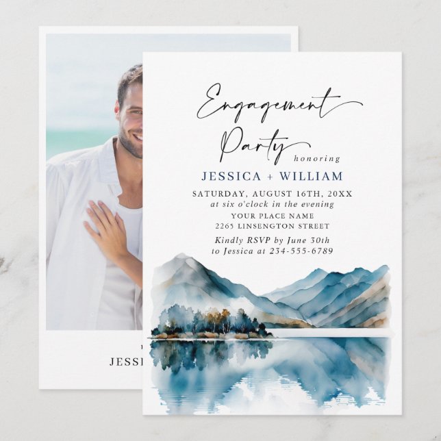 Invitación Elegante foto de partido de compromiso en el bosqu (Anverso / Reverso)