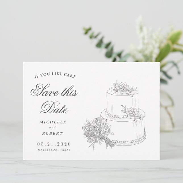 Invitación Elegante Foto De Pastel De Boda Guardar La Fecha (Anverso de pie)