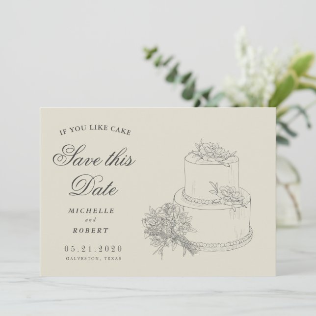 Invitación Elegante Foto De Pastel De Boda Guardar La Fecha (Anverso de pie)