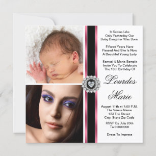 Invitación Elegante foto de quinceañera en rosa