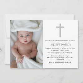 Invitación Elegante foto de redondeo azul cristiano | Bautism