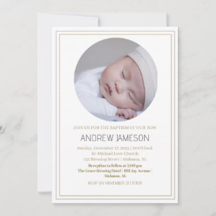 Invitación Elegante foto de redondeo azul cristiano   Bautism