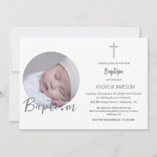 Invitación Elegante foto de redondeo azul cristiano   Bautism
