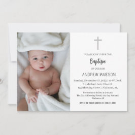 Invitación Elegante foto de redondeo azul cristiano | Bautism