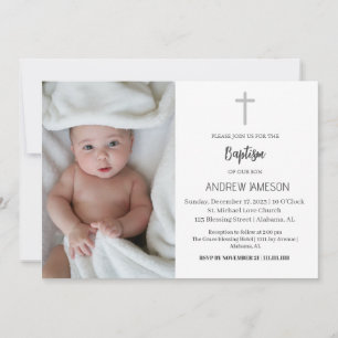 Invitación Elegante foto de redondeo azul cristiano Bautism