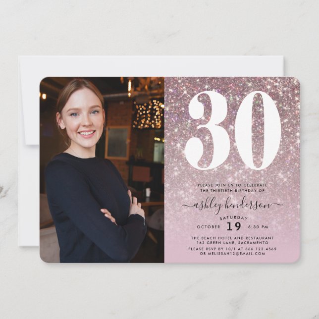 Invitación Elegante foto de un Fiesta de cumpleaños número 30 (Anverso)