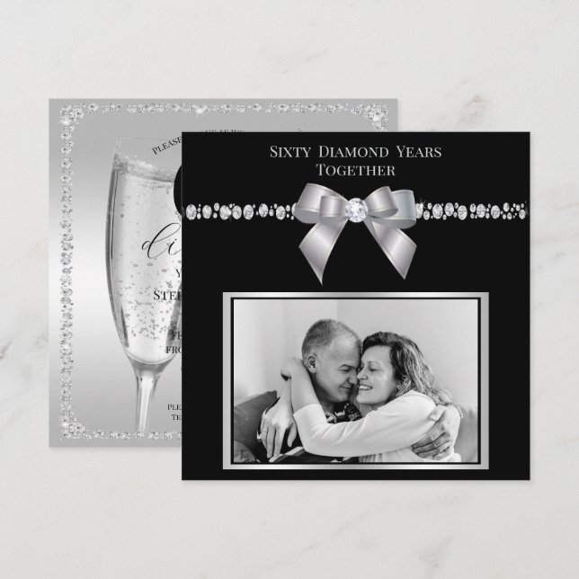 Invitación Elegante foto del 60º aniversario del Boda del Dia (Anverso / Reverso)