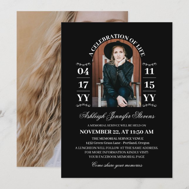 Invitación Elegante foto del arco negro una celebración de la (Anverso / Reverso)