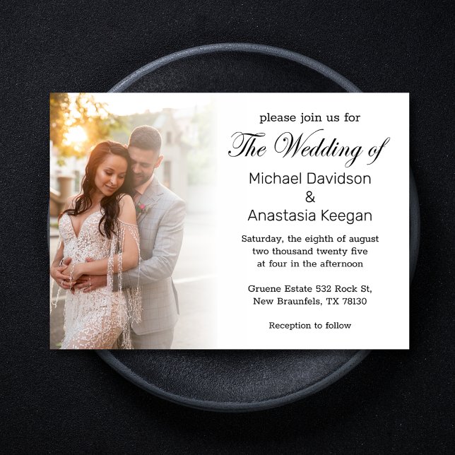 Invitación elegante foto del día de la boda con letra script  (Subido por el creador)