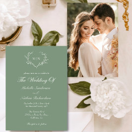 Invitación Elegante foto del Monograma del Boda verde sabio