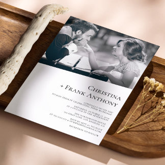 Invitación Elegante foto diagonal con Boda negro serio