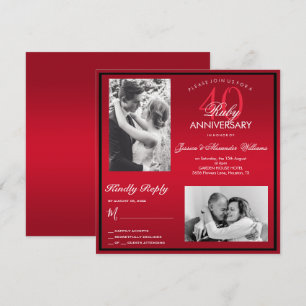 Invitación Elegante foto doble de 40 años de Boda en Ruby