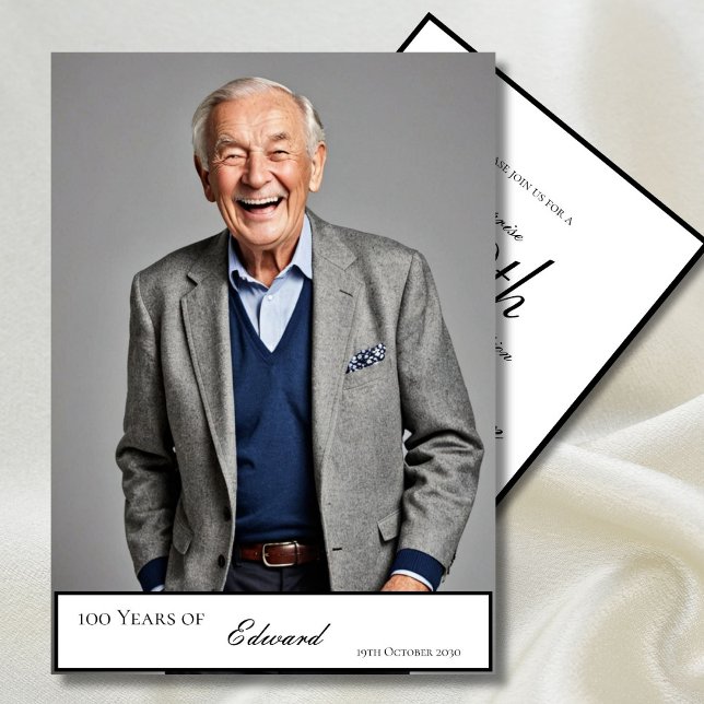 Invitación Elegante foto elegante masculina de cumpleaños 100 (Subido por el creador)